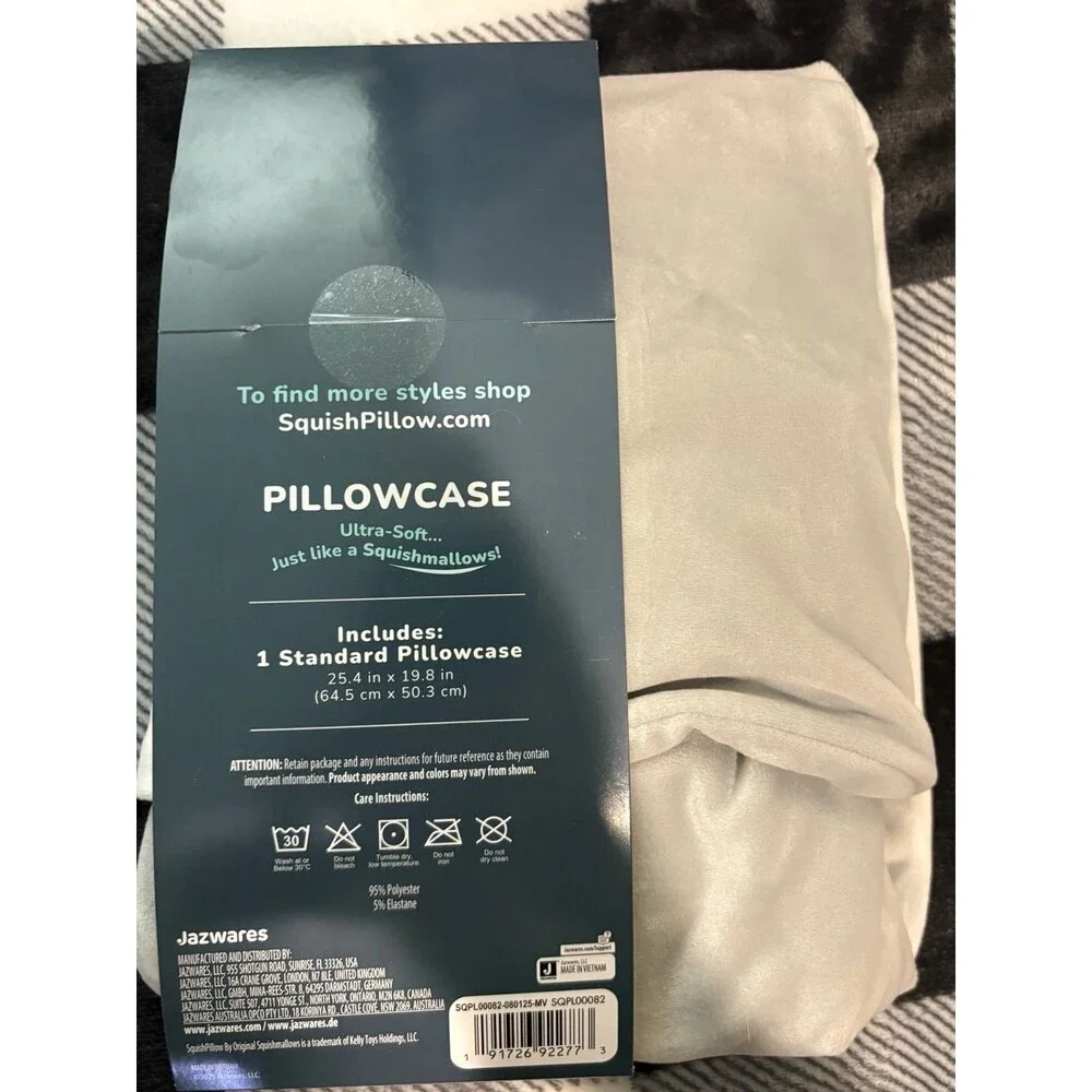 Squishmallows SquishPillow Standard/King Size Supersoft Pillowcase- light gray.